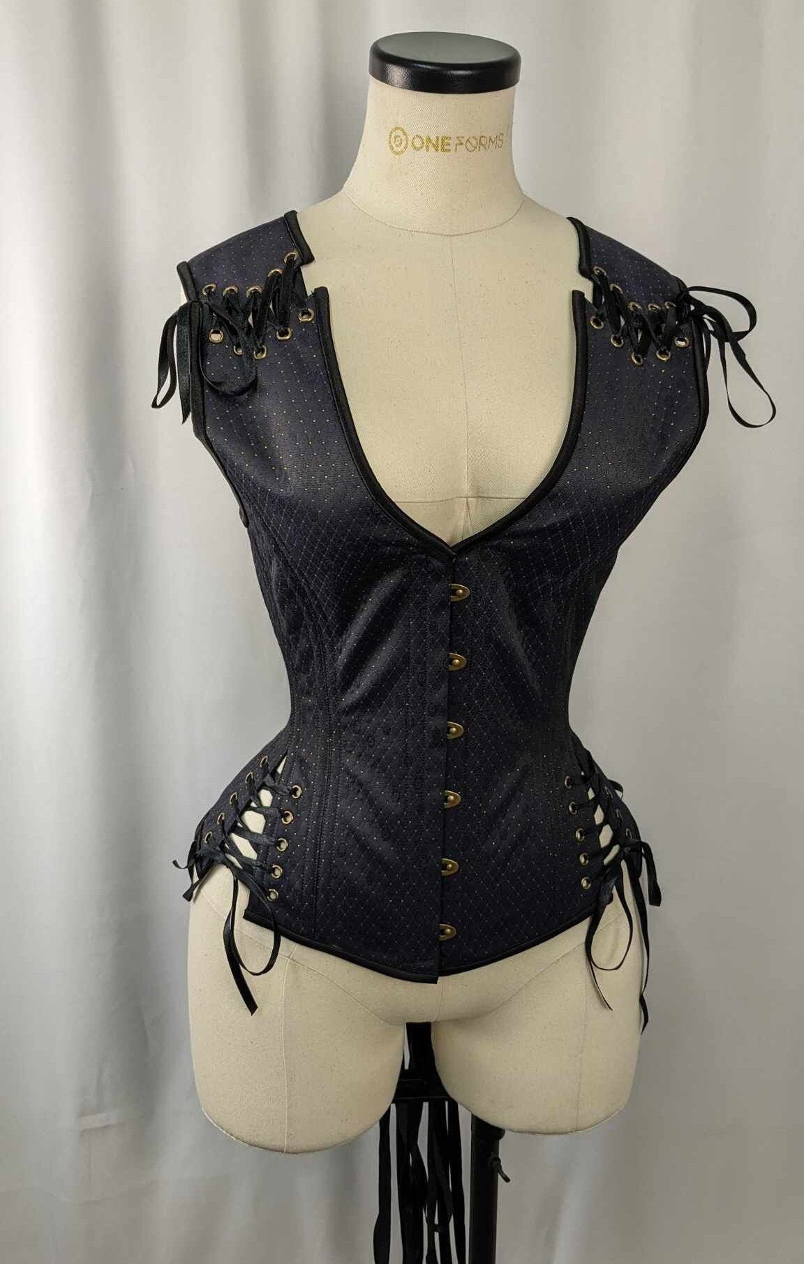 Navy, Black, and Gold Androgynous Low Curve Corset Vest