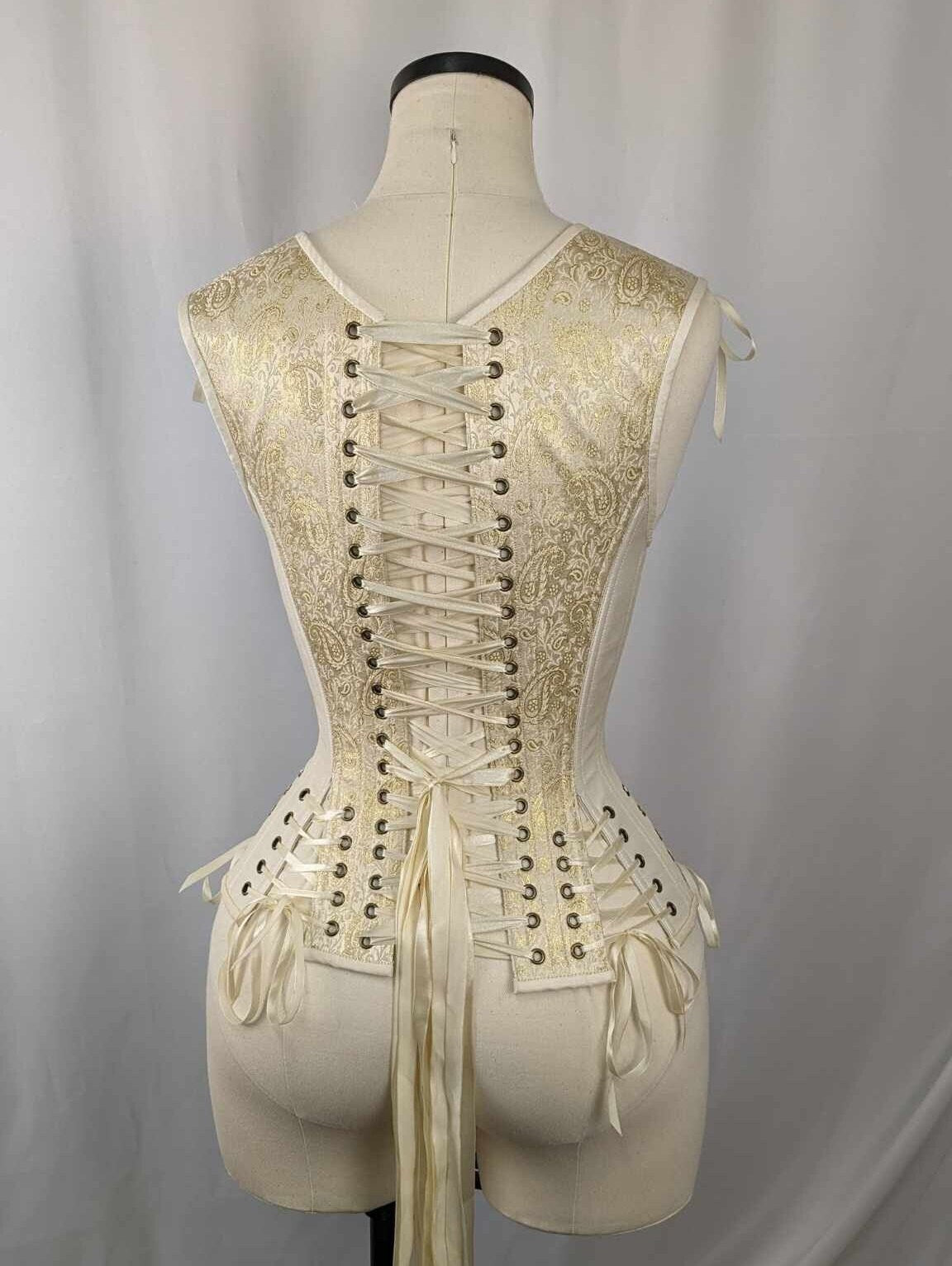 Ivory and Gold Brocade Androgynous Low Curve Corset Vest