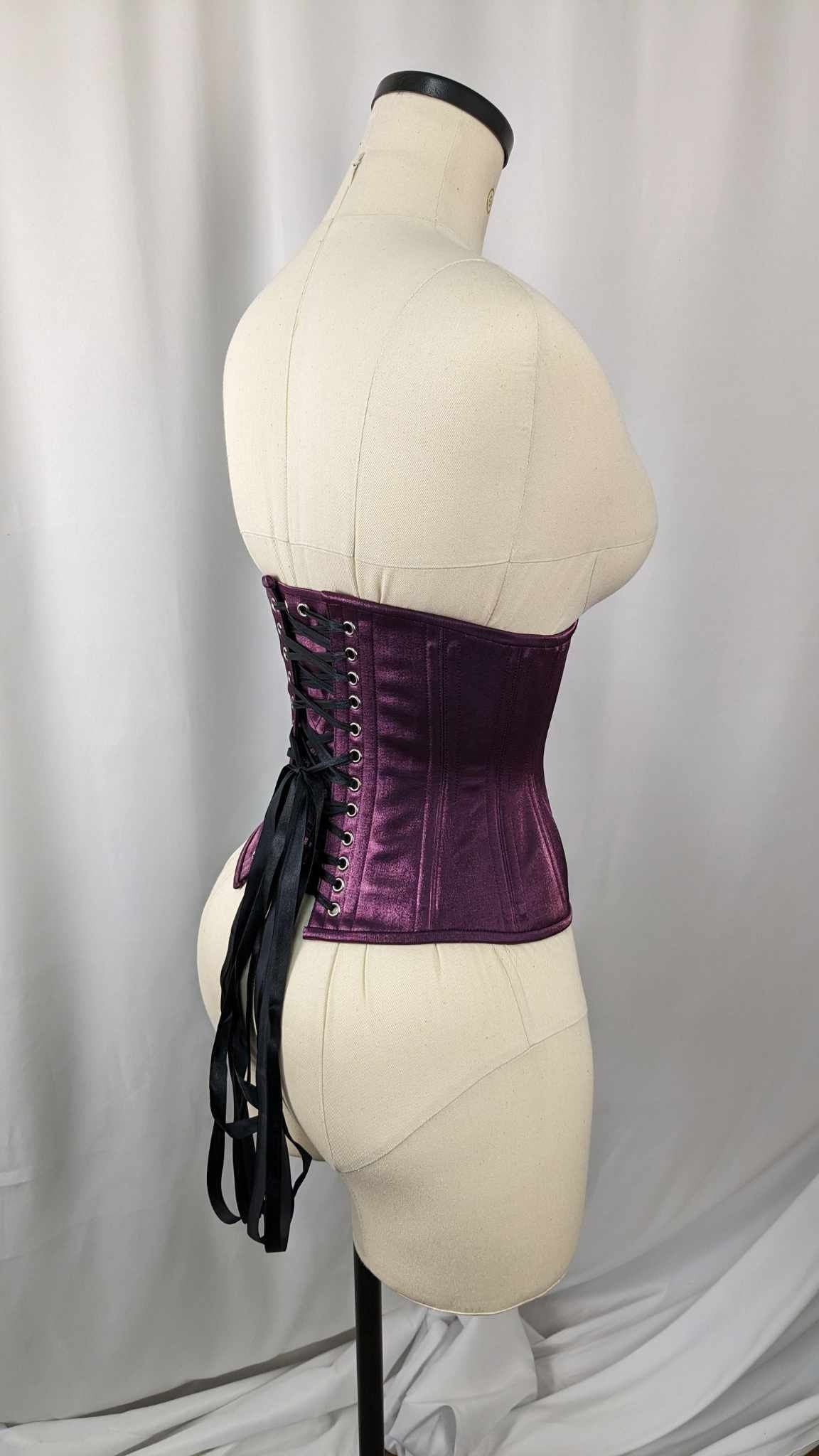 Liquid Purple Satin Steel Boned Low Curve Mid Hip Underbust Corset