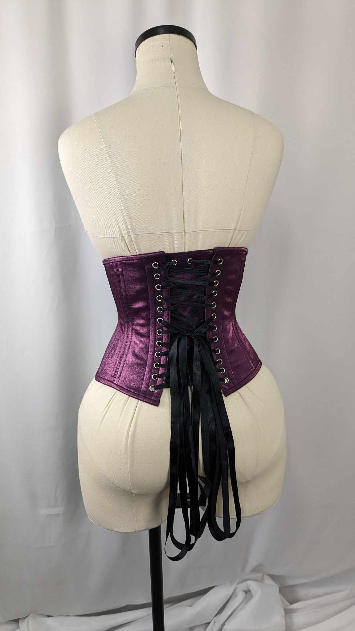 Liquid Purple Satin Steel Boned Low Curve Mid Hip Underbust Corset