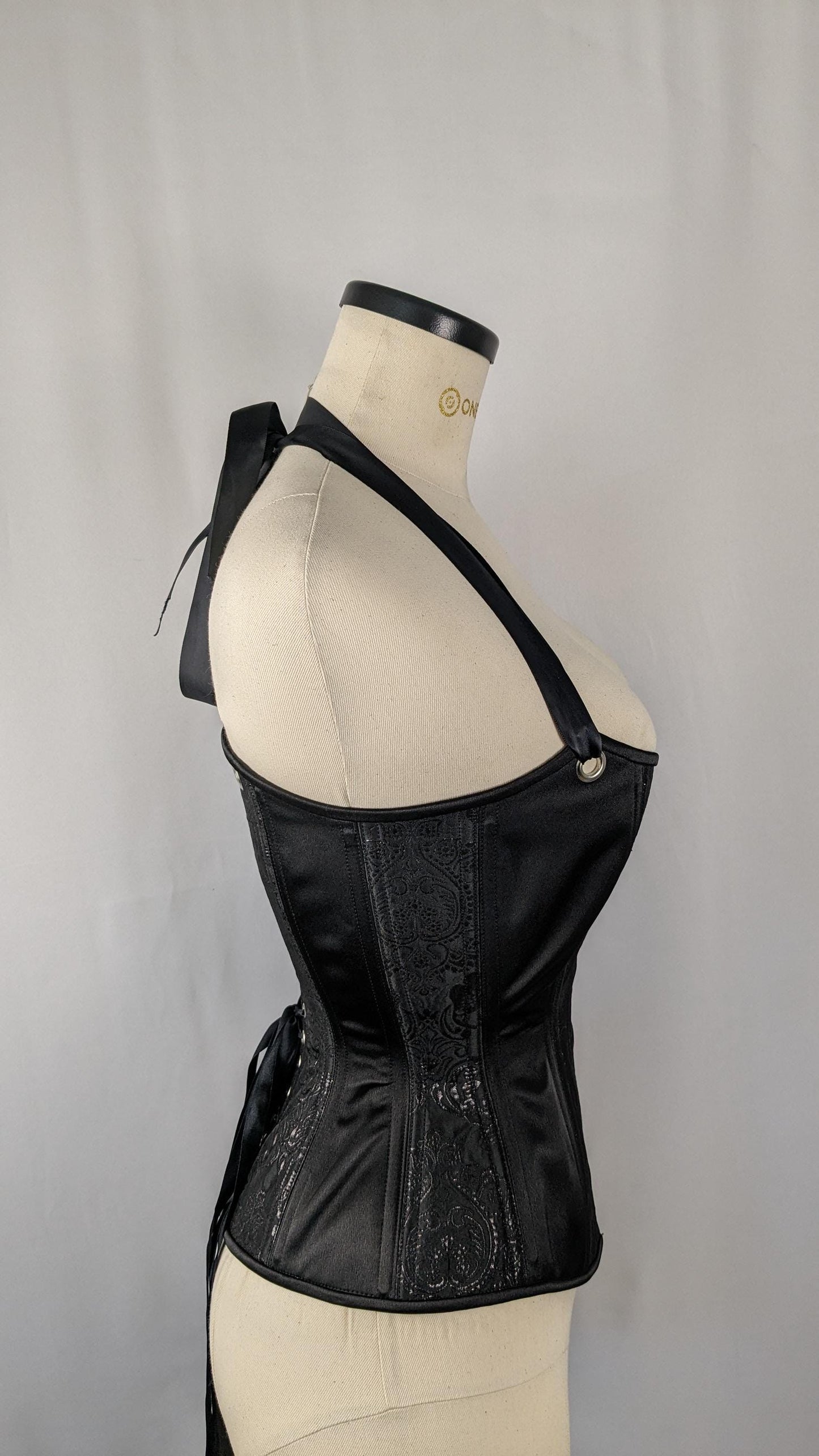 Black Metallic Jacquard Scoop Neck Steel Boned Overbust Corset