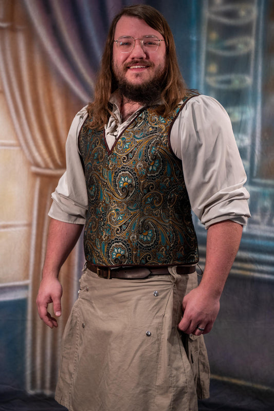 Copper & Teal Paisley Brocade Masculine Men's Corset Vest