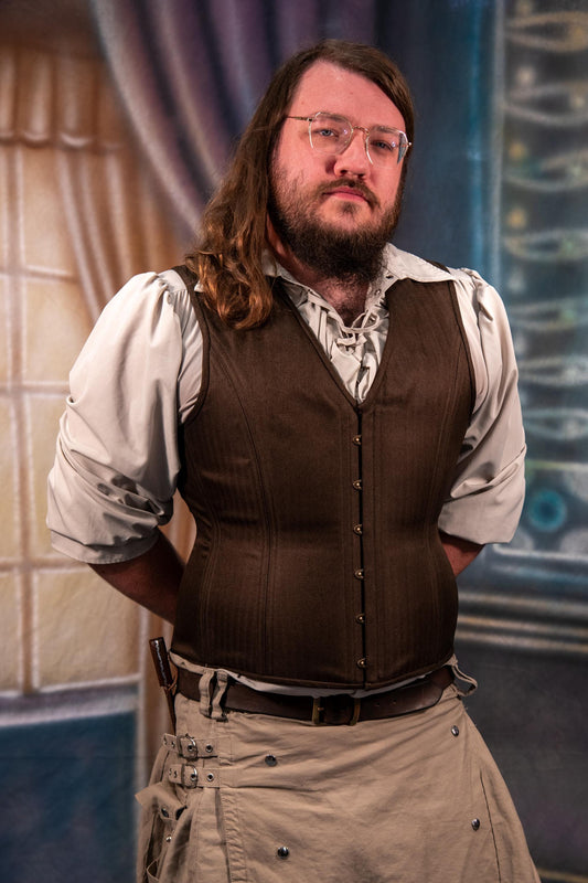 Brown Herringbone Masculine Men's Corset Vest