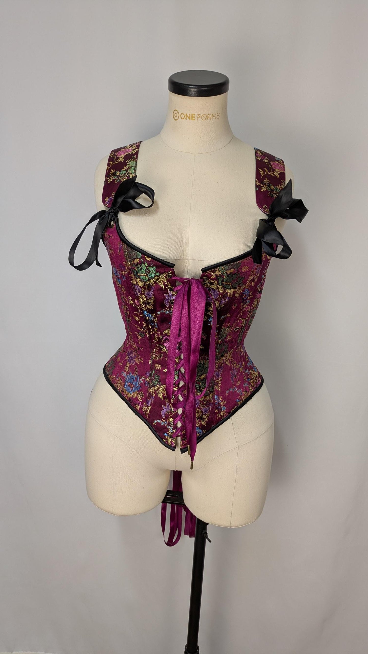 Fuschia Floral Multicolor Front Lacing Bodice Corset