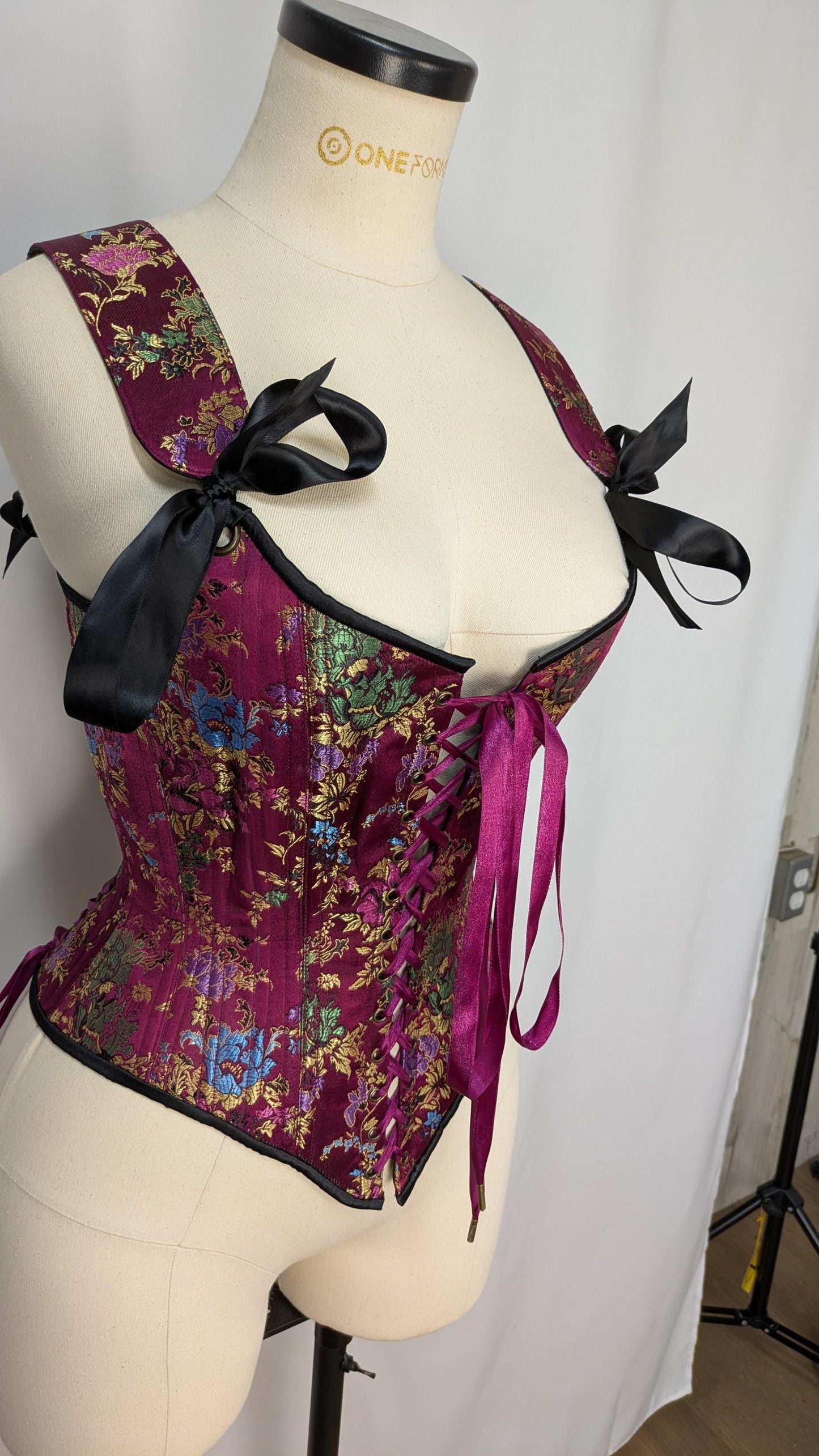 Fuschia Floral Multicolor Front Lacing Bodice Corset