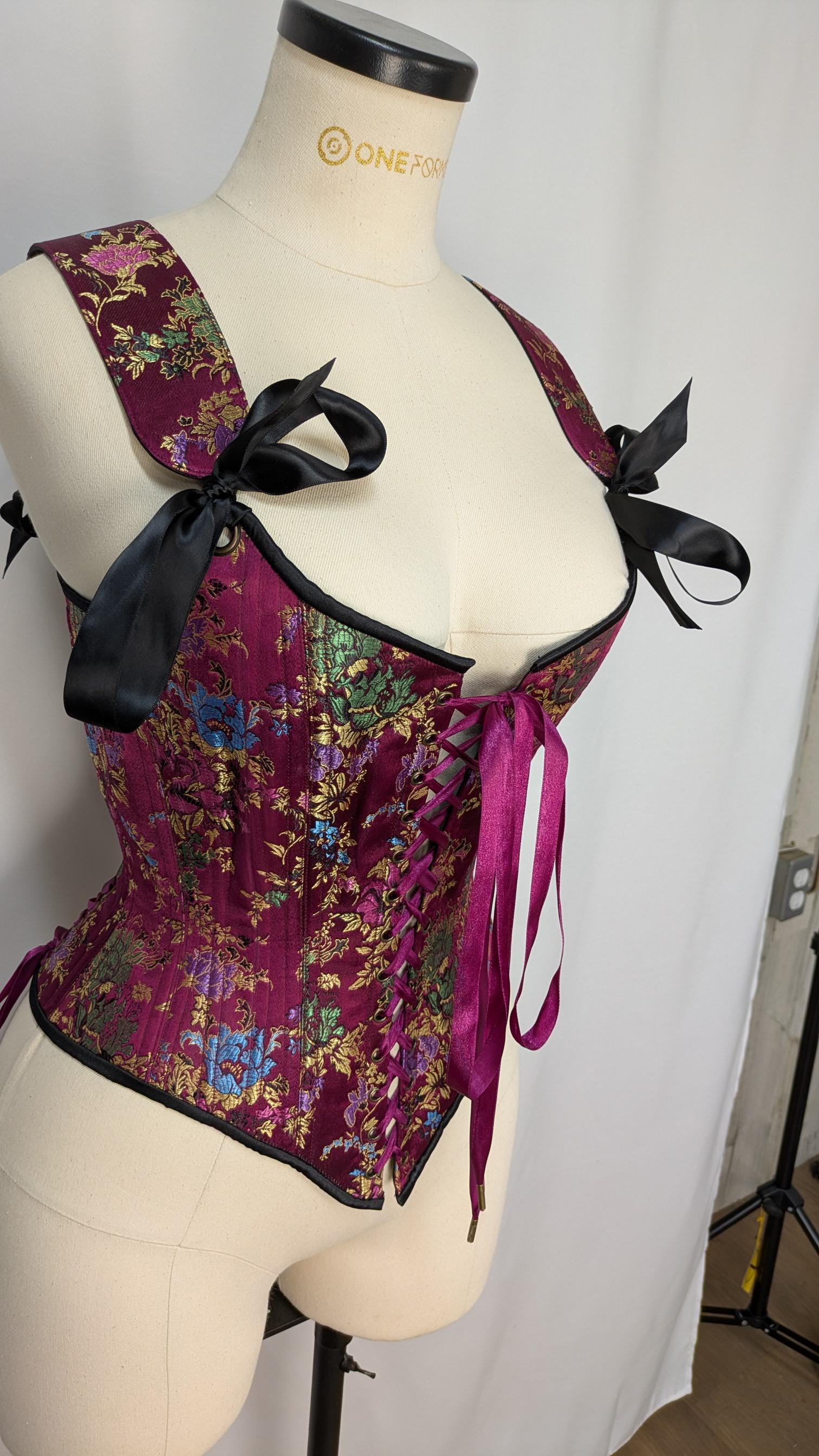 Fuschia Floral Multicolor Front Lacing Bodice Corset