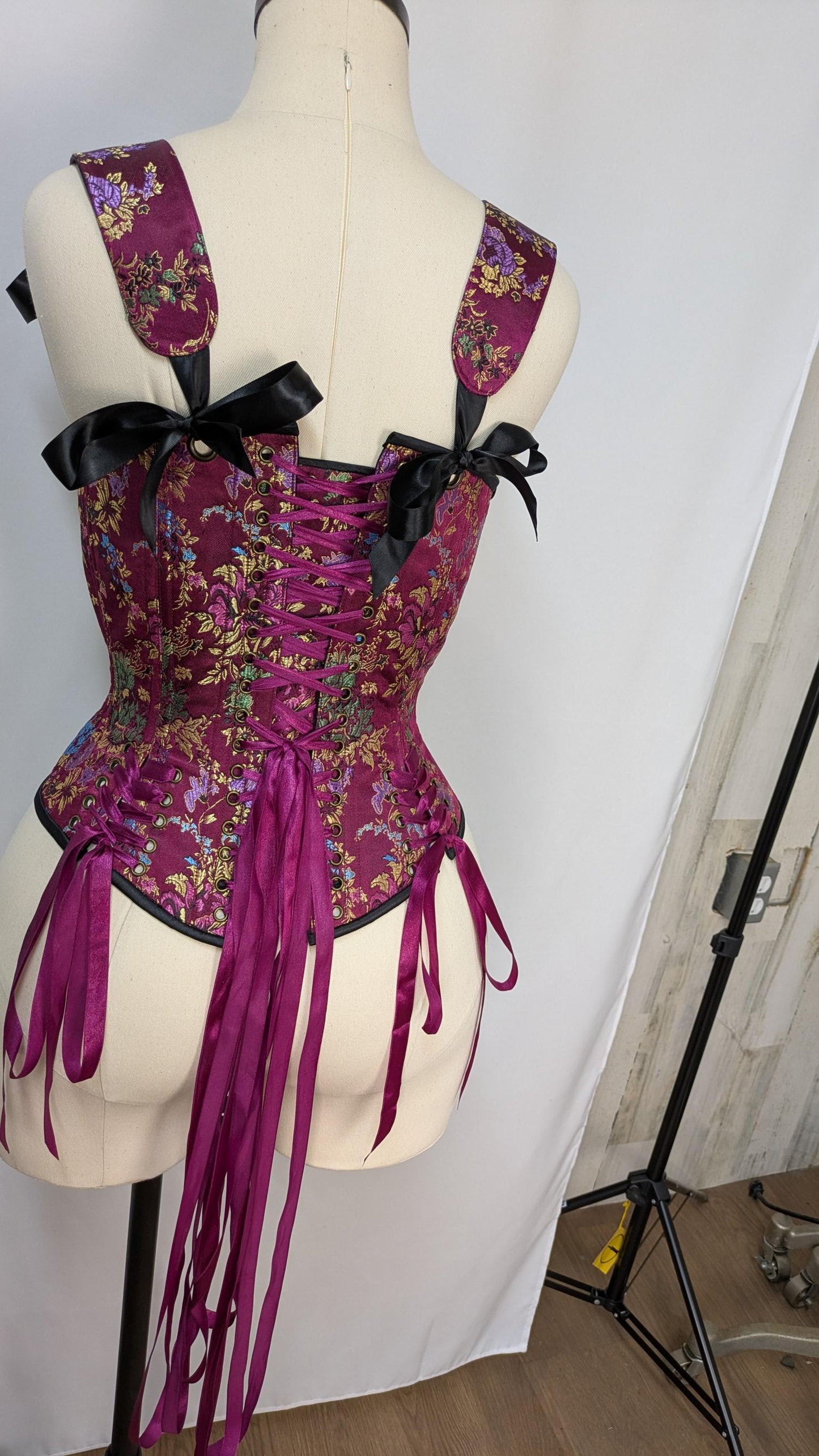 Fuschia Floral Multicolor Front Lacing Bodice Corset
