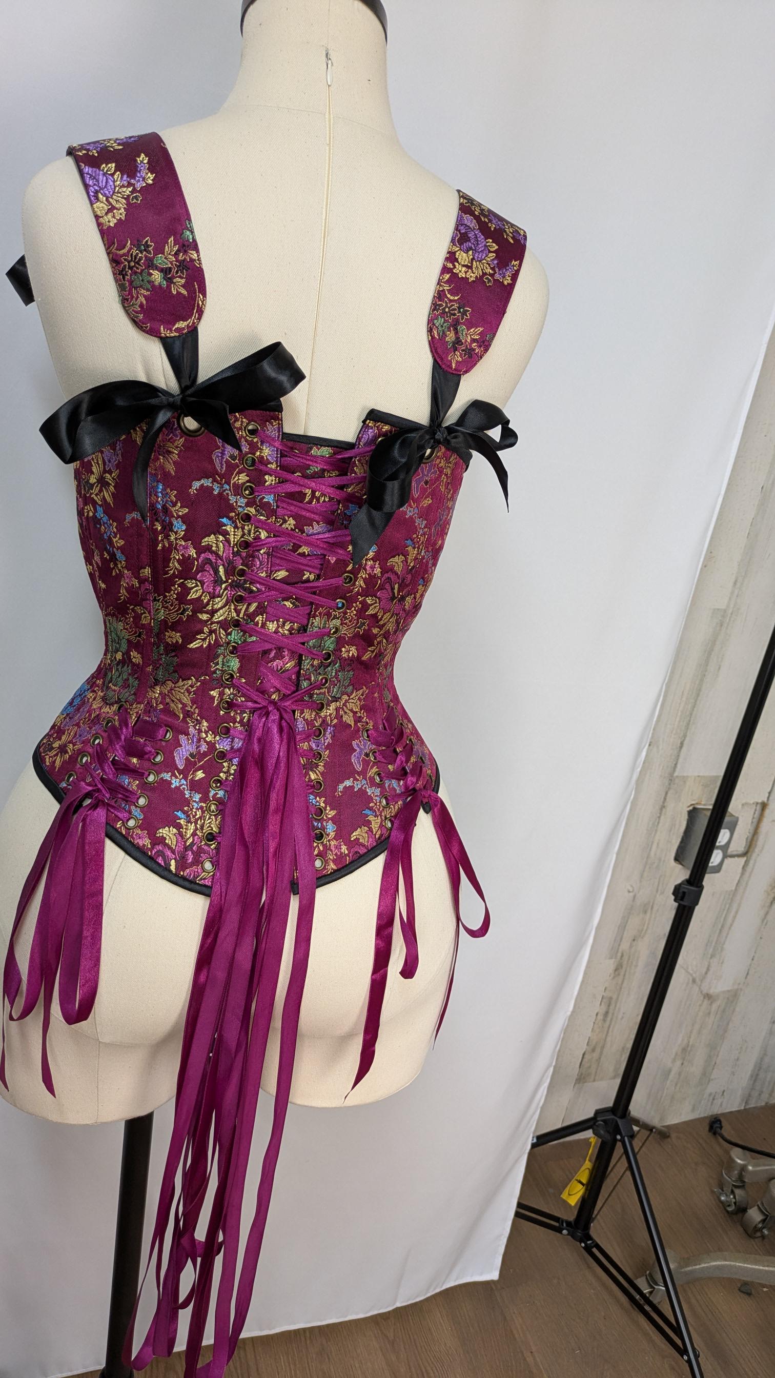 Fuschia Floral Multicolor Front Lacing Bodice Corset
