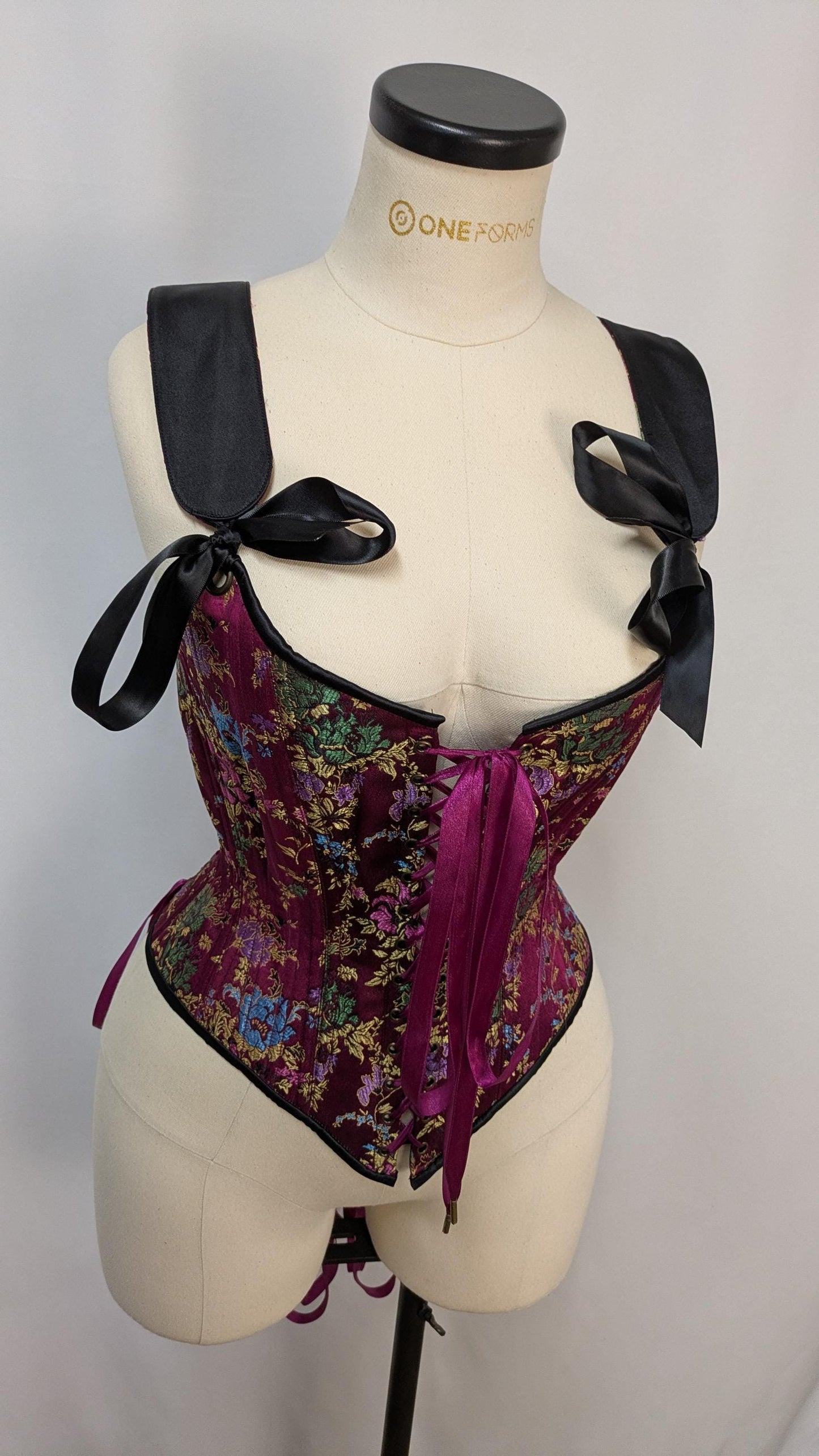 Fuschia Floral Multicolor Front Lacing Bodice Corset