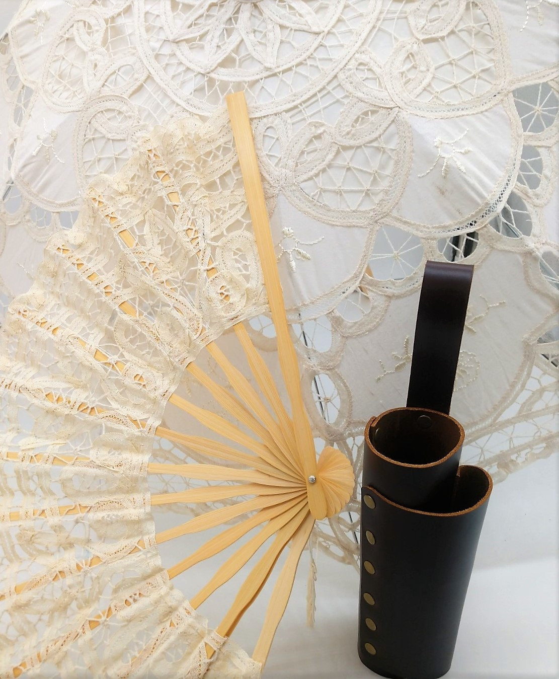 Brown Leather Parasol and Fan Holster
