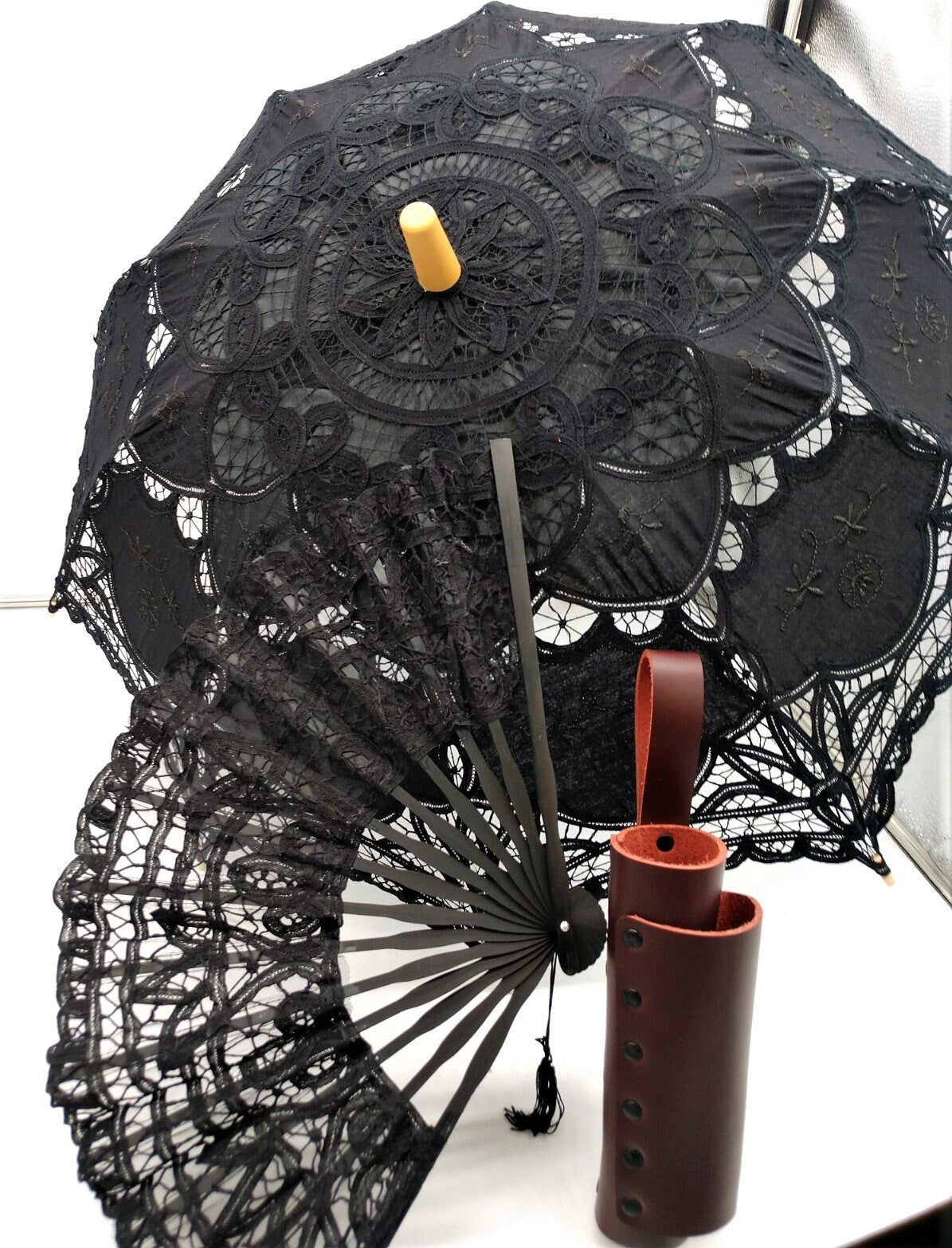 Red Leather Parasol and Fan Holster