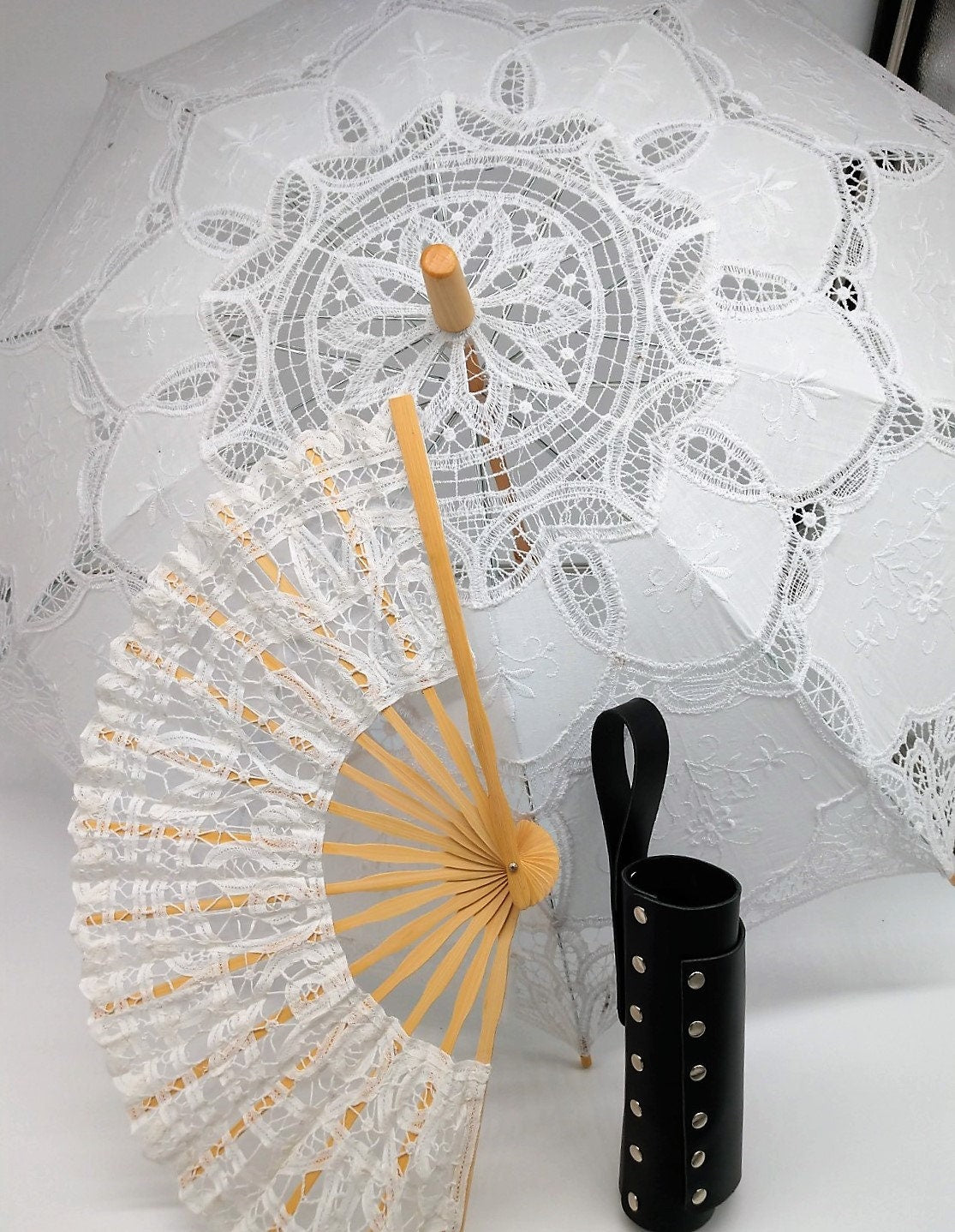 Black Leather Parasol and Fan Holster