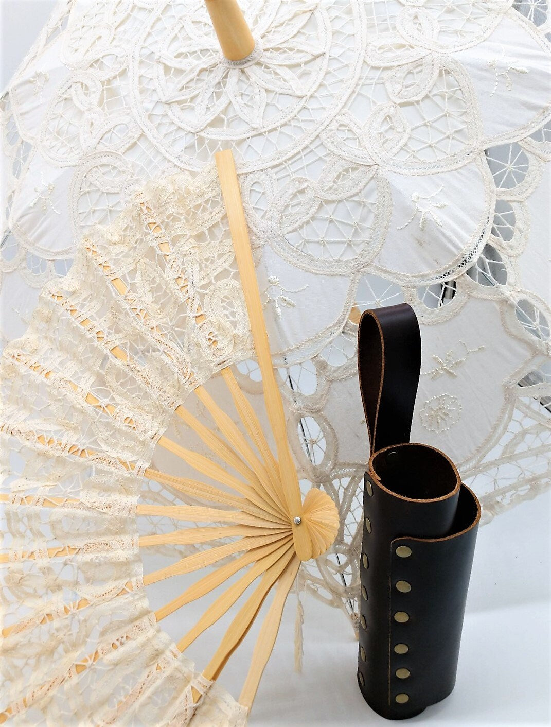 Brown Leather Parasol and Fan Holster