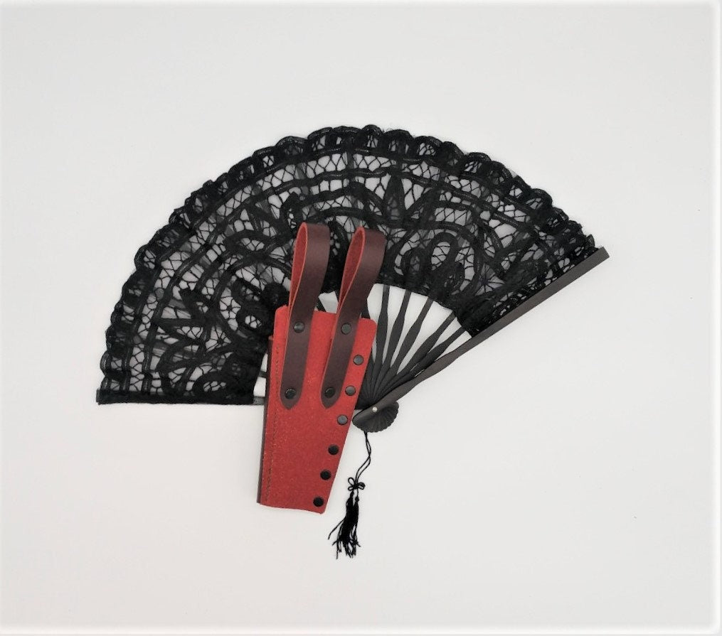 Red Leather Lace Fan Holster