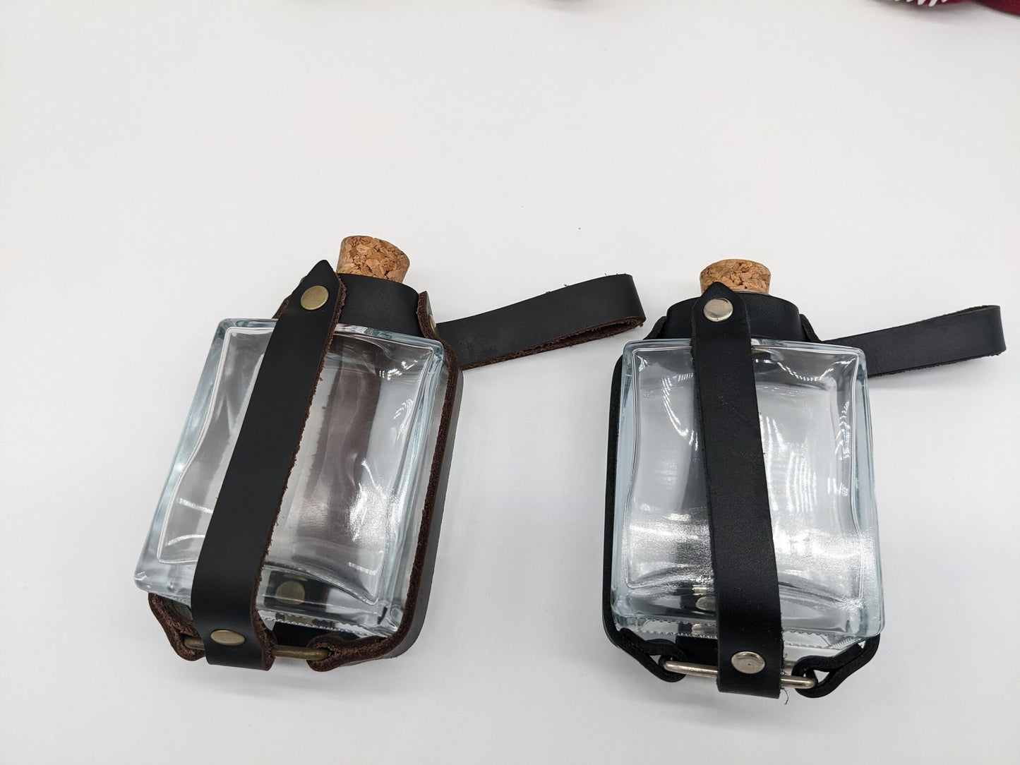 Rectangular Flask Potion Bottle Glass and Leather