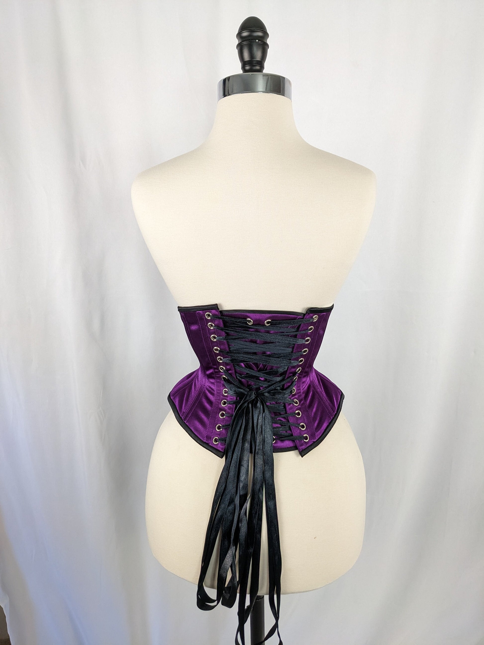 Purple and Black Satin Steel Boned High Hip Underbust Corset