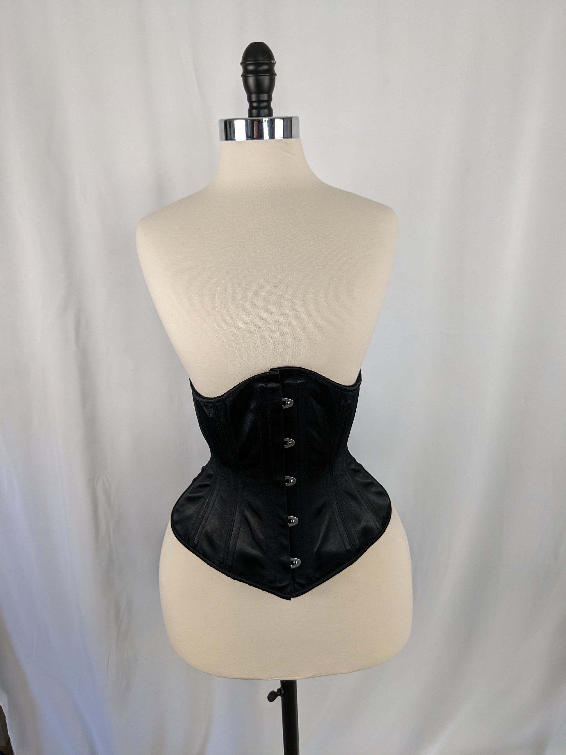 Black Satin Steel Boned Mid Hip Underbust Corset