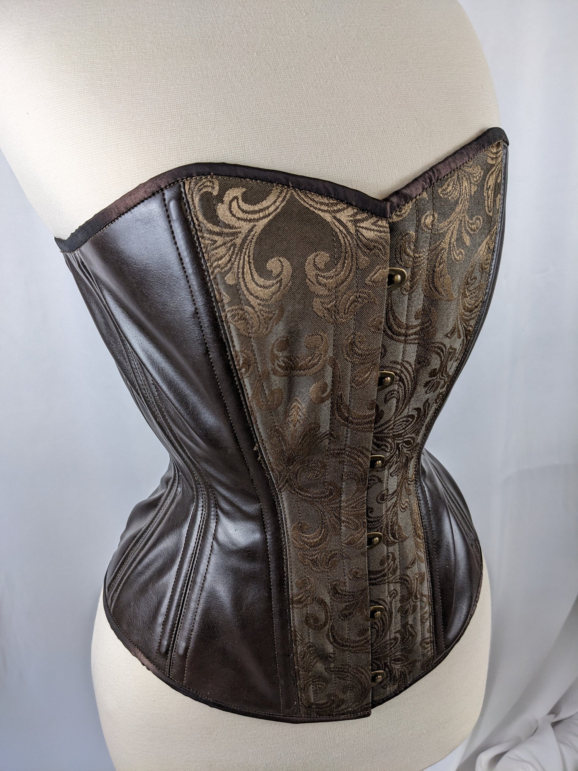 Brown Jacquard and Vinyl Steampunk Steel Boned Standard Bust Overbust –  Corsets & Cogs