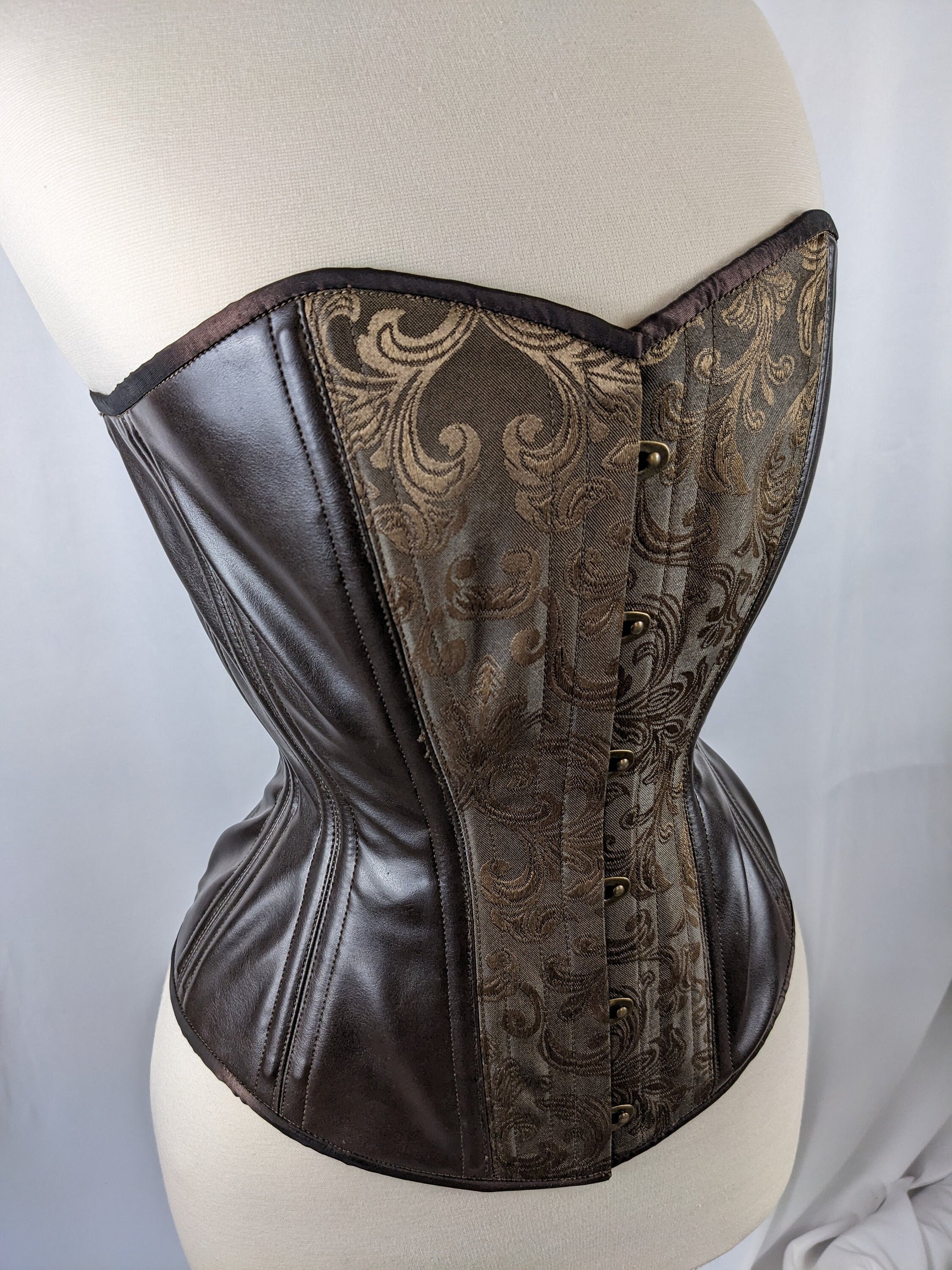 Brown Jacquard and Vinyl Steampunk Steel Boned Standard Bust Overbust Corset