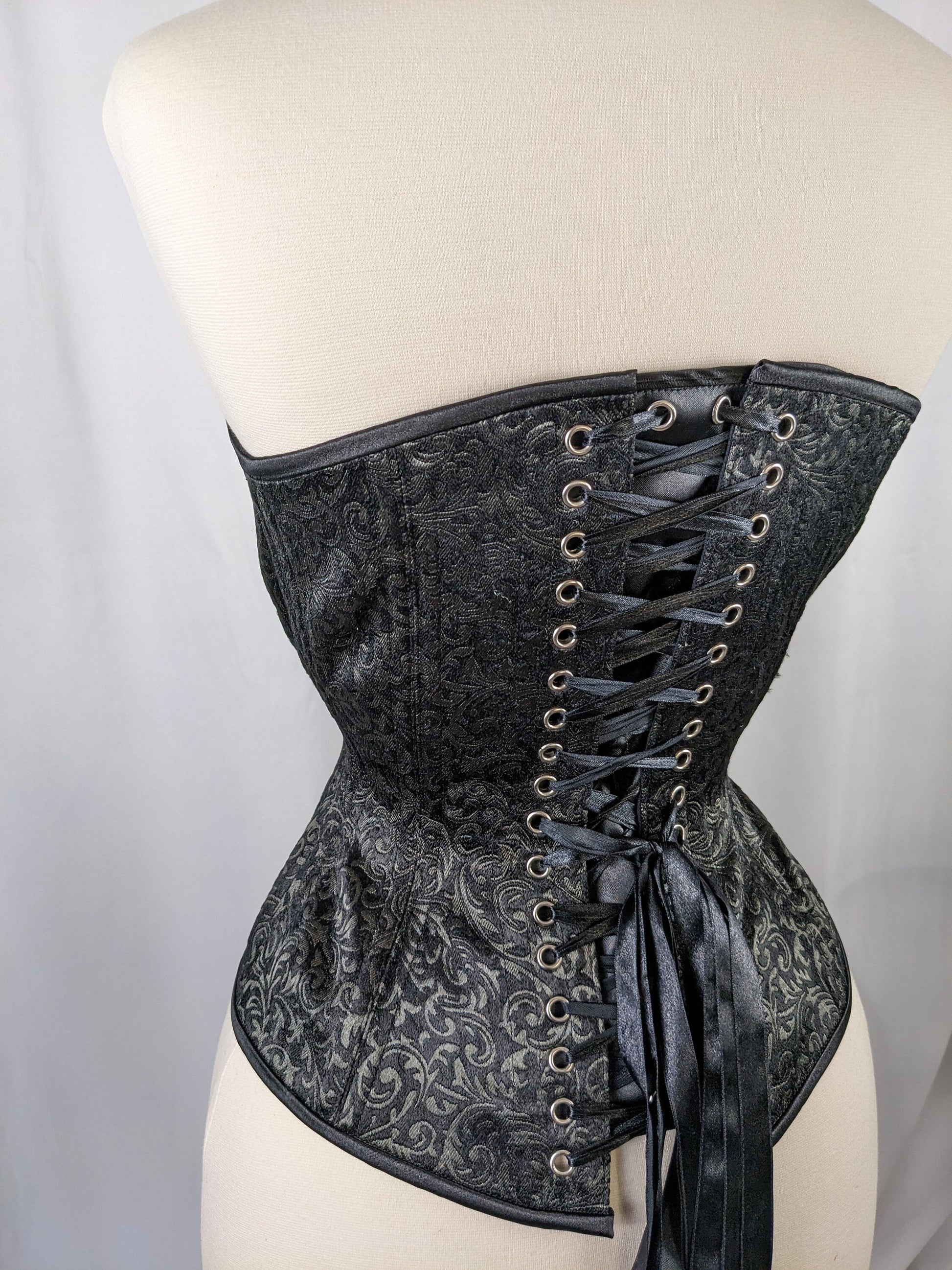 Black Raven Jacquard Brocade Steel Boned Standard Bust Overbust Corset