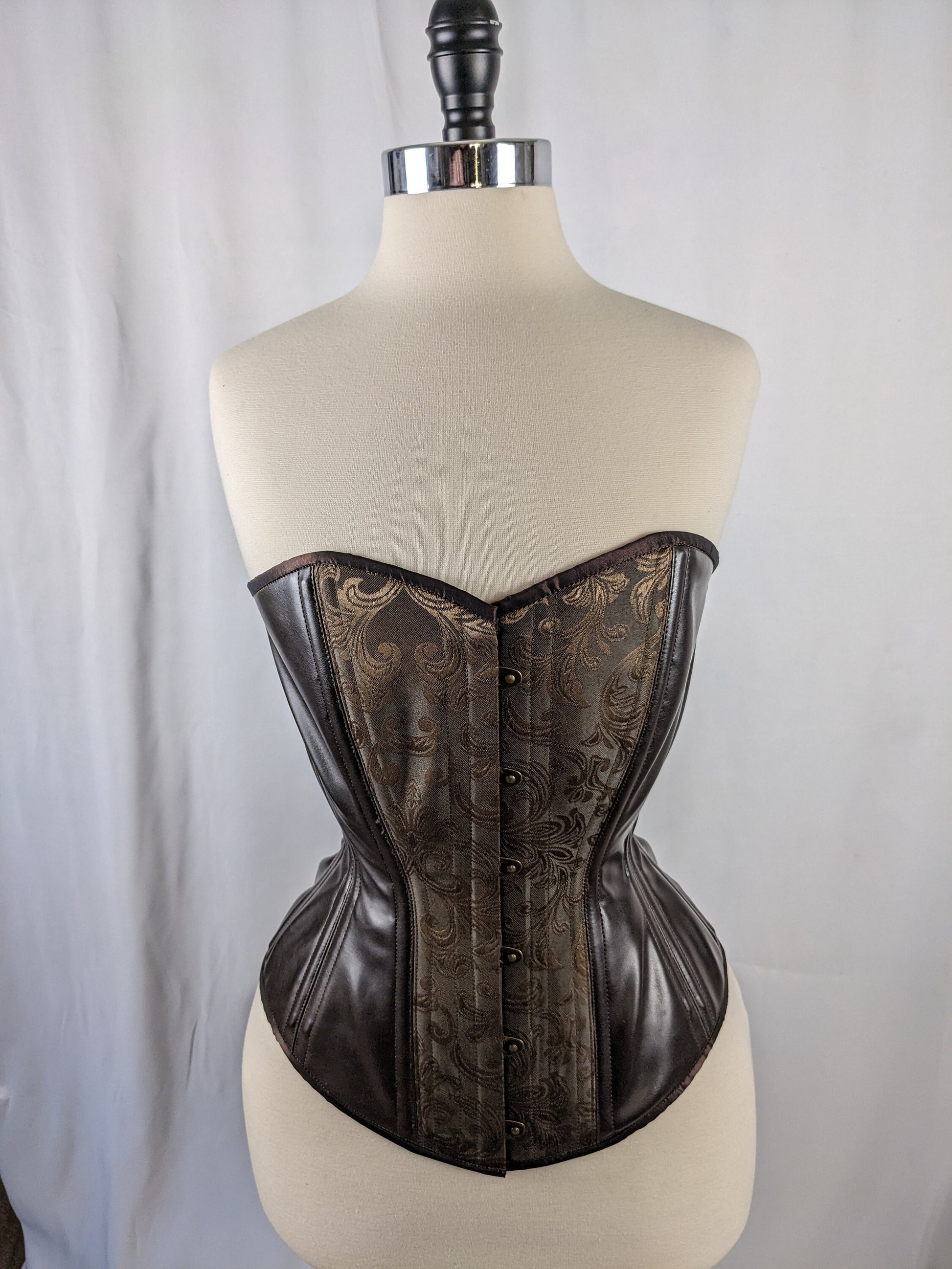 Brown Jacquard and Vinyl Steampunk Steel Boned Standard Bust Overbust Corset