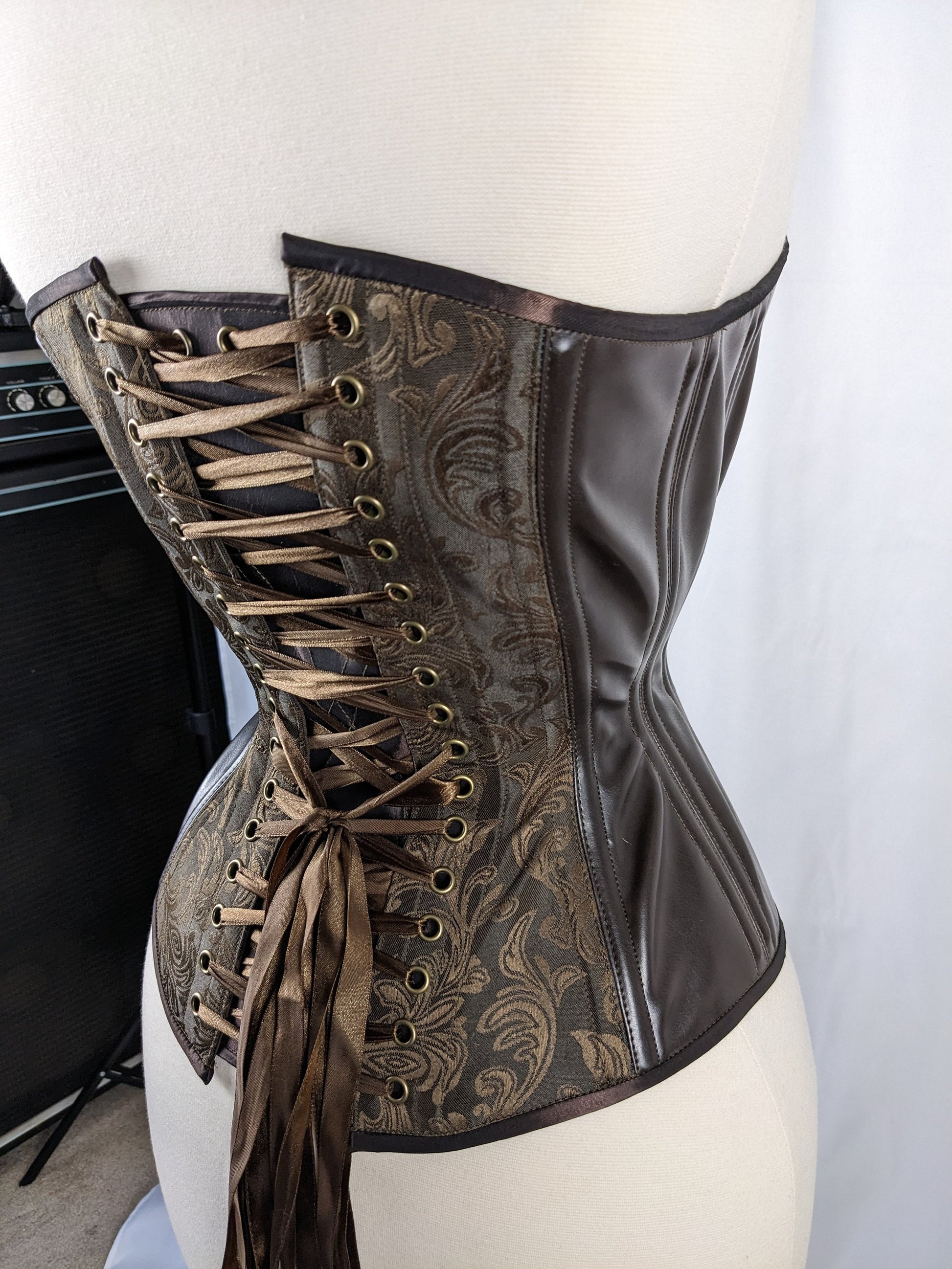 Brown Jacquard and Vinyl Steampunk Steel Boned Standard Bust Overbust –  Corsets & Cogs